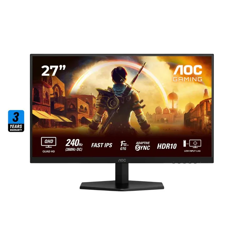 شاشة AOC Q27G42ZE مقاس 27 بوصة بدقة 2K (2560×1440) ومعدل تحديث 260 هرتز وزمن استجابة 1 مللي ثانية، بتقنية IPS سريعة ومسطحة.