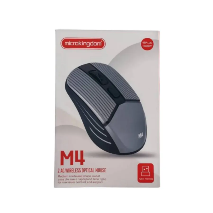 ماوس مايكرو كينغ دوم M4 لاسلكي – بتصميم مريح وتبديل DPI MICROKINGDOM M4 Wireless Mouse – DPI Switch – Grey & Black
