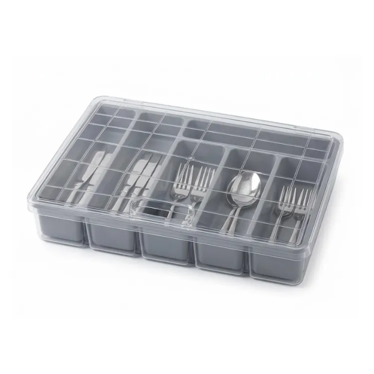 منظم أدوات المائدة وأدوات المطبخ مع غطاء شفاف مدمج (Kitchen Tableware Storage Box)   Kitchen Tableware Storage Box with Dust-Free Transparent Lid