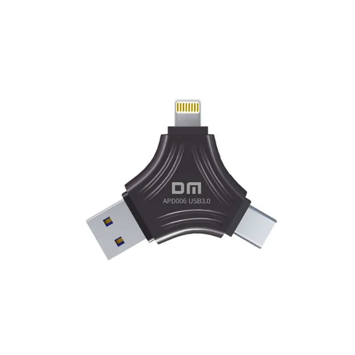 فلاشة ثلاثية المنافذ DM – 128GB DM APD006 3-in-1 Flash Drive 128GB (USB 3.0 – Type-C – Lightning)