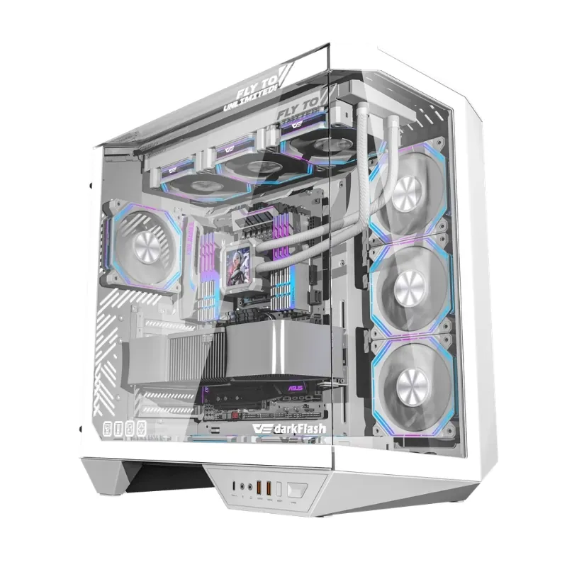 DarkFlash DY470 ATX Gaming PC Case With (4x Pre-installed ARGB fans) – White