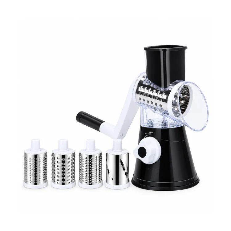 قطاعة ومبشرة خضروات يدية دائرية 5 في 1 مع 5 شفرات متعددة الاستخدامات (CY-816)   5 in 1 Rotary Drum Grater & Slicer with 5 Interchangeable Blades (CY-816)