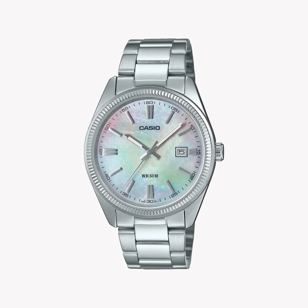 ساعة كاسيو رجالية MTP-1302DS-7AVDF بميناء صدفي أبيض