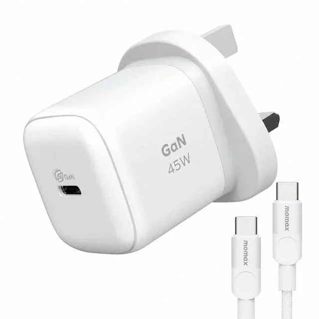 Momax VP0205 Elite 45W Charger With 60W USB-C To USB-C Cable (White)