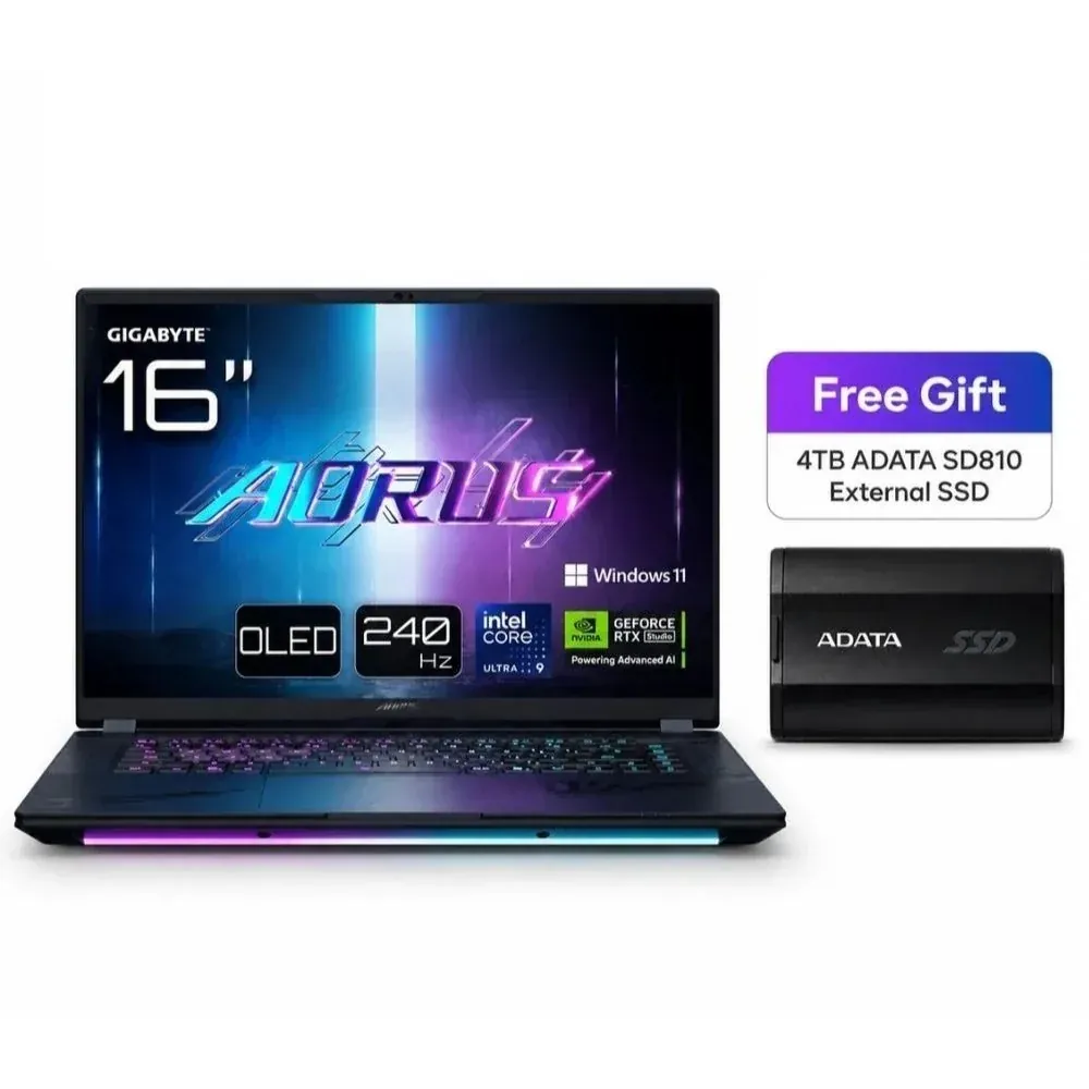 GIGABYTE AORUS MASTER 16 BYH 16” WQXGA OLED 240Hz – Intel Core Ultra 9 275HX, NVIDIA RTX 5080 16GB , 32GB RAM , 1TB SSD, Windows 11 Pro (Free 4TB ADATA SD810 SSD)