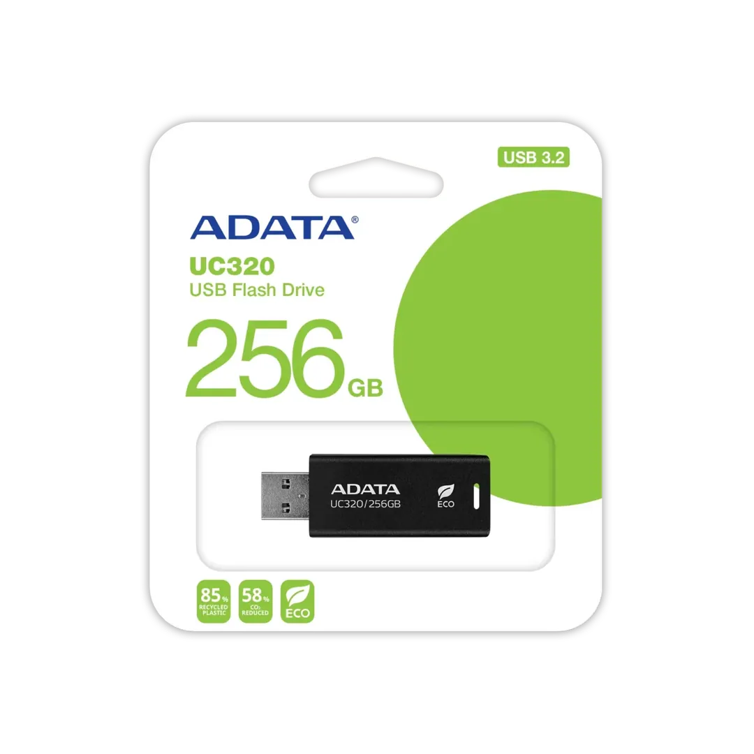 DATA UC320 USB 3.2 Gen1 Flash Drive 85% PCR Plastic Eco-Friendly Capless Sliding Connector – 256GB