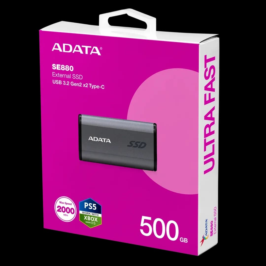 ADATA SE880 External SSD USB 3.2 Gen2x2 Ultra Compact USB-C 2000MB/s Read Write – 500GB – Gray