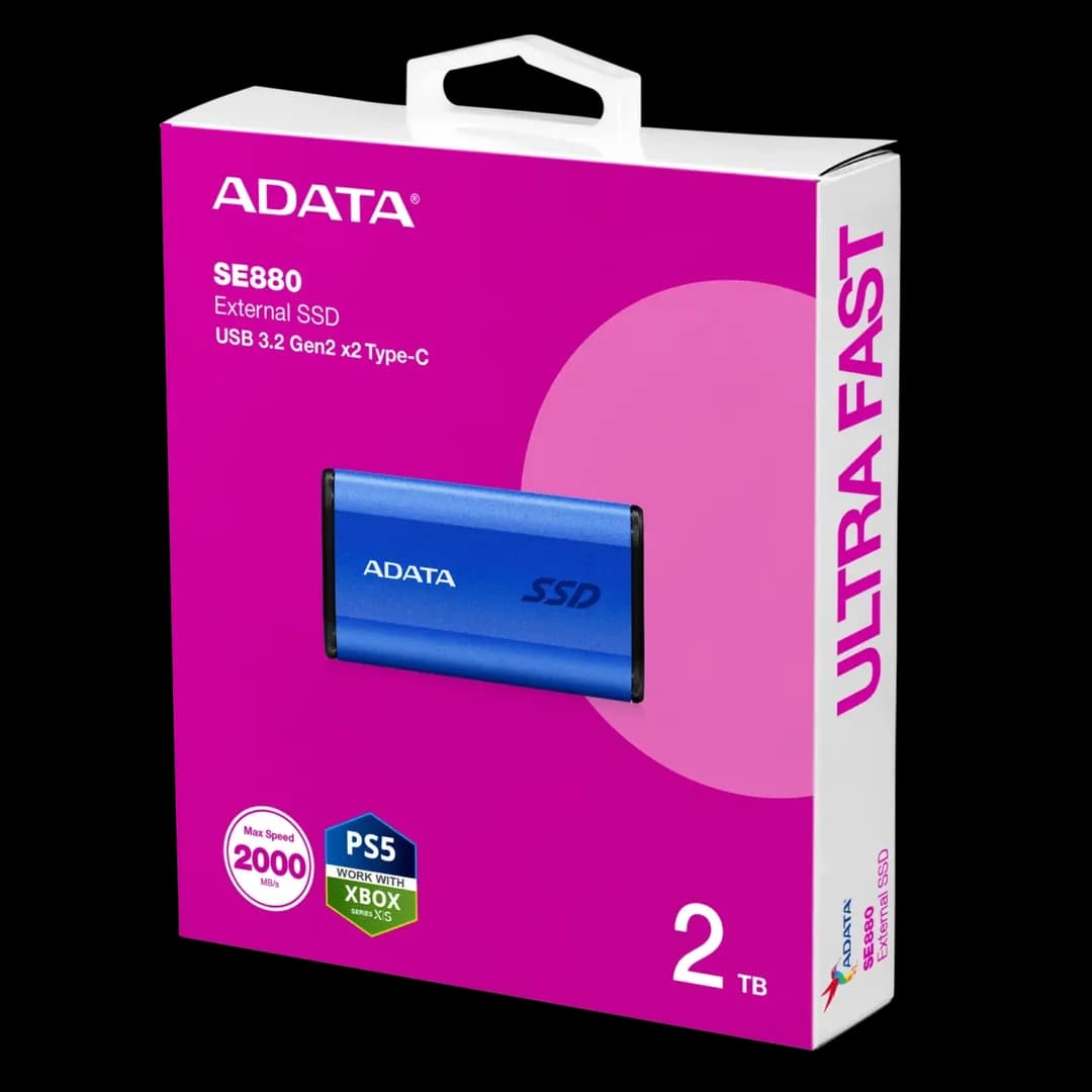 ADATA SE880 External SSD USB 3.2 Gen2x2 Ultra Compact USB-C 2000MB/s Read Write – 2TB – Blue