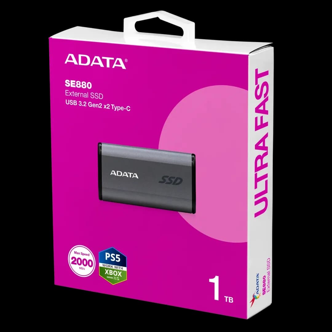 ADATA SE880 External SSD USB 3.2 Gen2x2 Ultra Compact USB-C 2000MB/s Read Write – 1TB – Gray