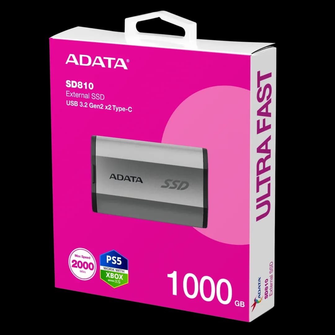 ADATA SD810 External SSD USB 3.2 Gen2x2 IP68 Waterproof Dustproof Drop Resistant 2000MB/s Read Write – 1TB – Gray