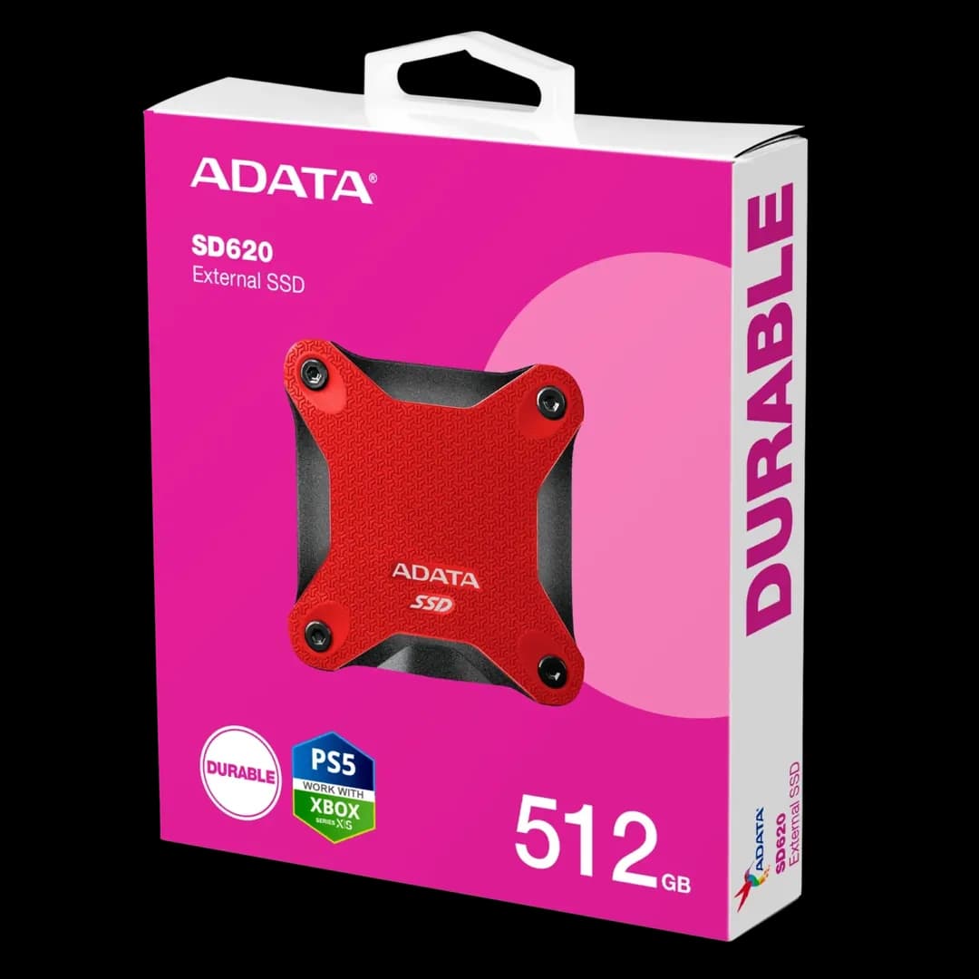 ADATA SD620 External SSD USB 3.2 Gen2 MIL-STD 1.22m Drop Rugged Design – 512GB – Red