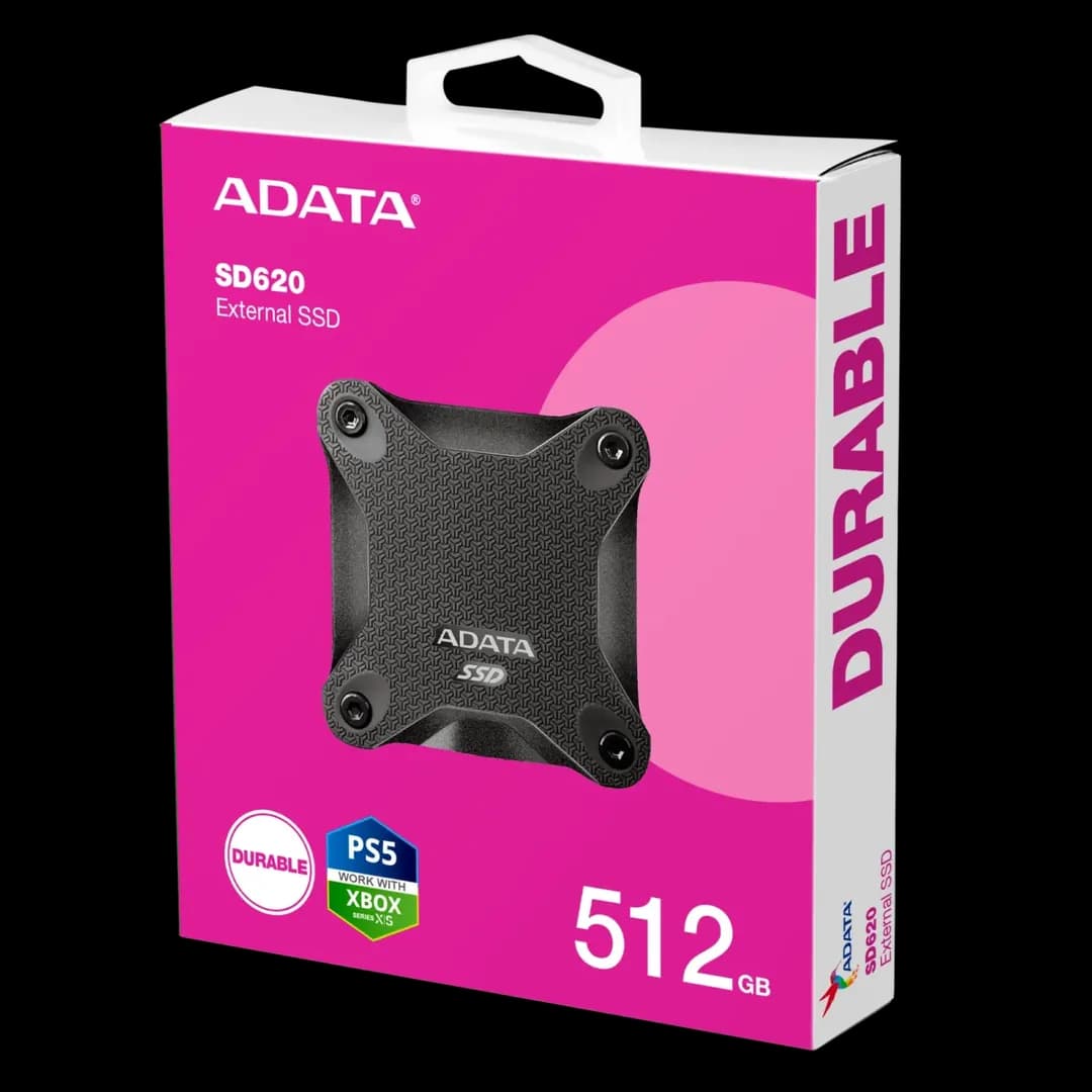 ADATA SD620 External SSD USB 3.2 Gen2 MIL-STD 1.22m Drop Rugged Design – 512GB – Black