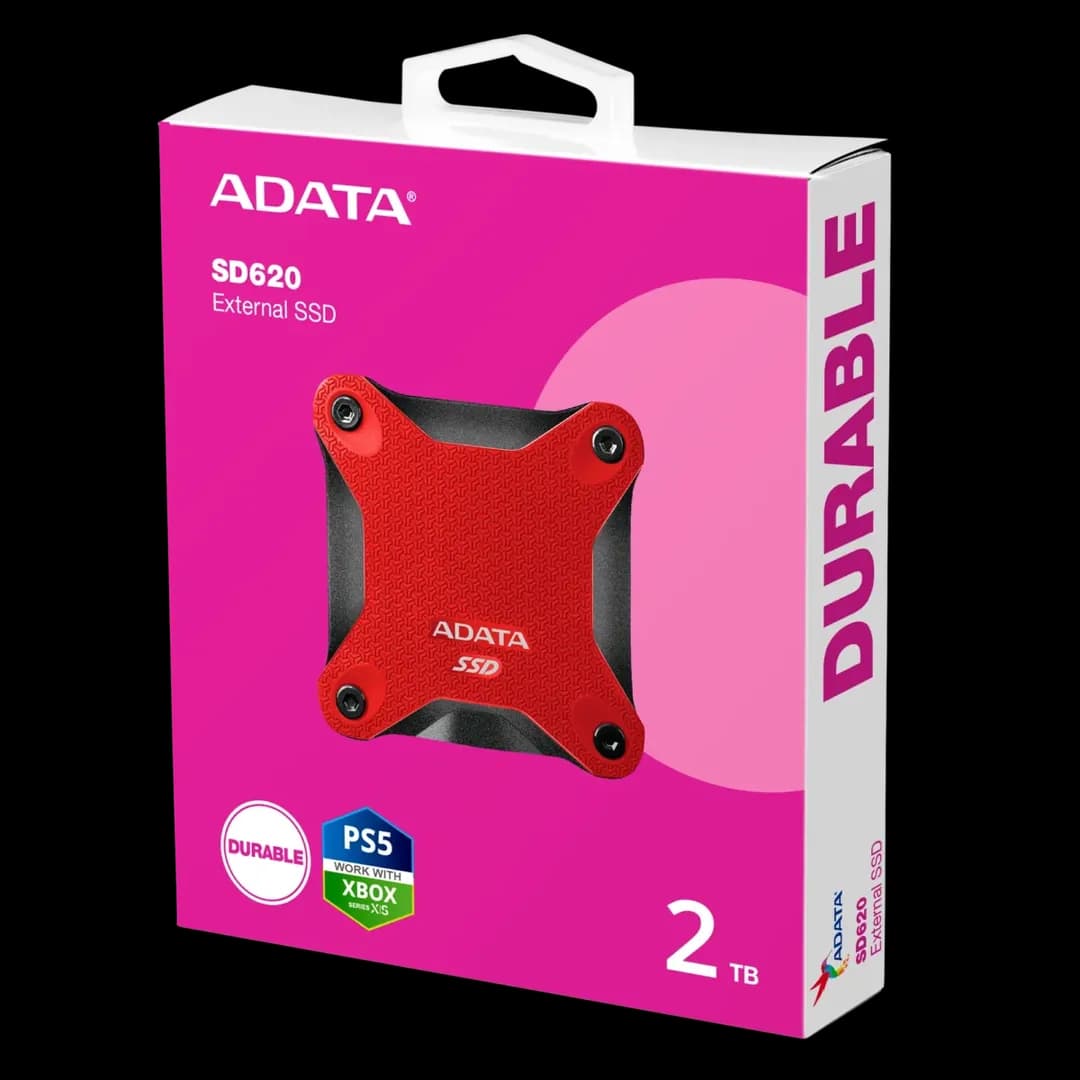 ADATA SD620 External SSD USB 3.2 Gen2 MIL-STD 1.22m Drop Rugged Design – 2TB – Red