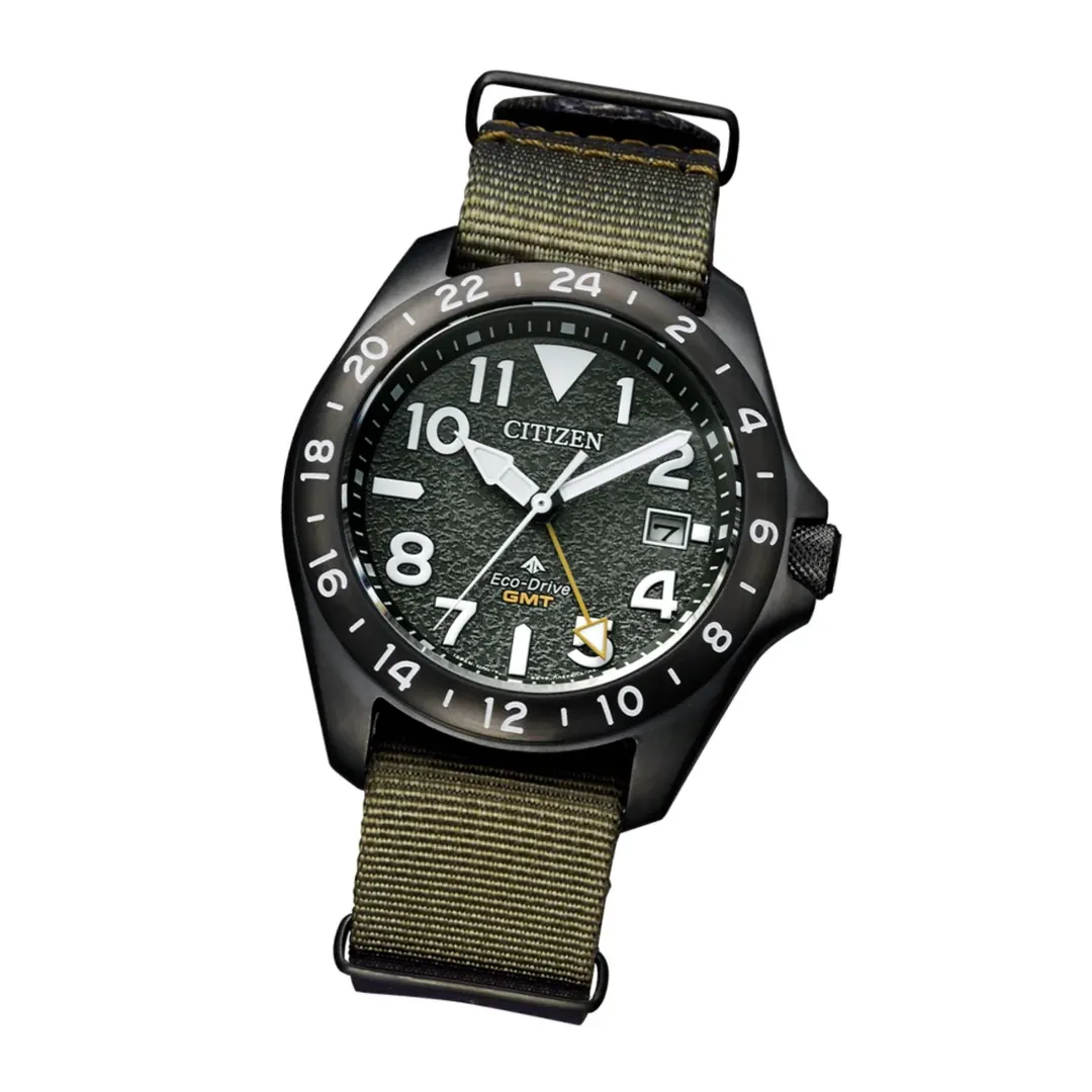 ساعة سيتيزن بروماستر لاند GMT رجالية BJ7155-05X بميناء أخضر