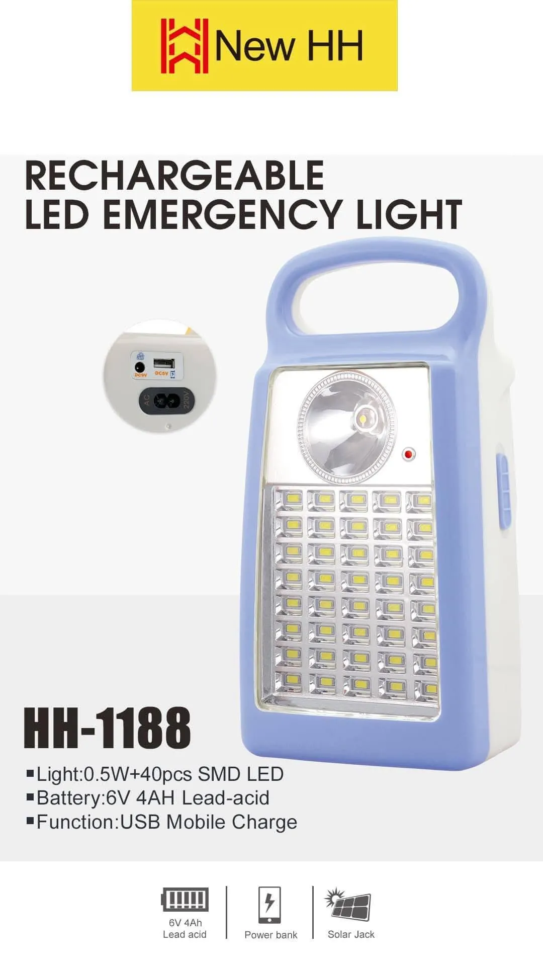 كشاف يدوي قابل للشحن 40 LED صغير + 1 LED كبير بلون أحمر وأسود