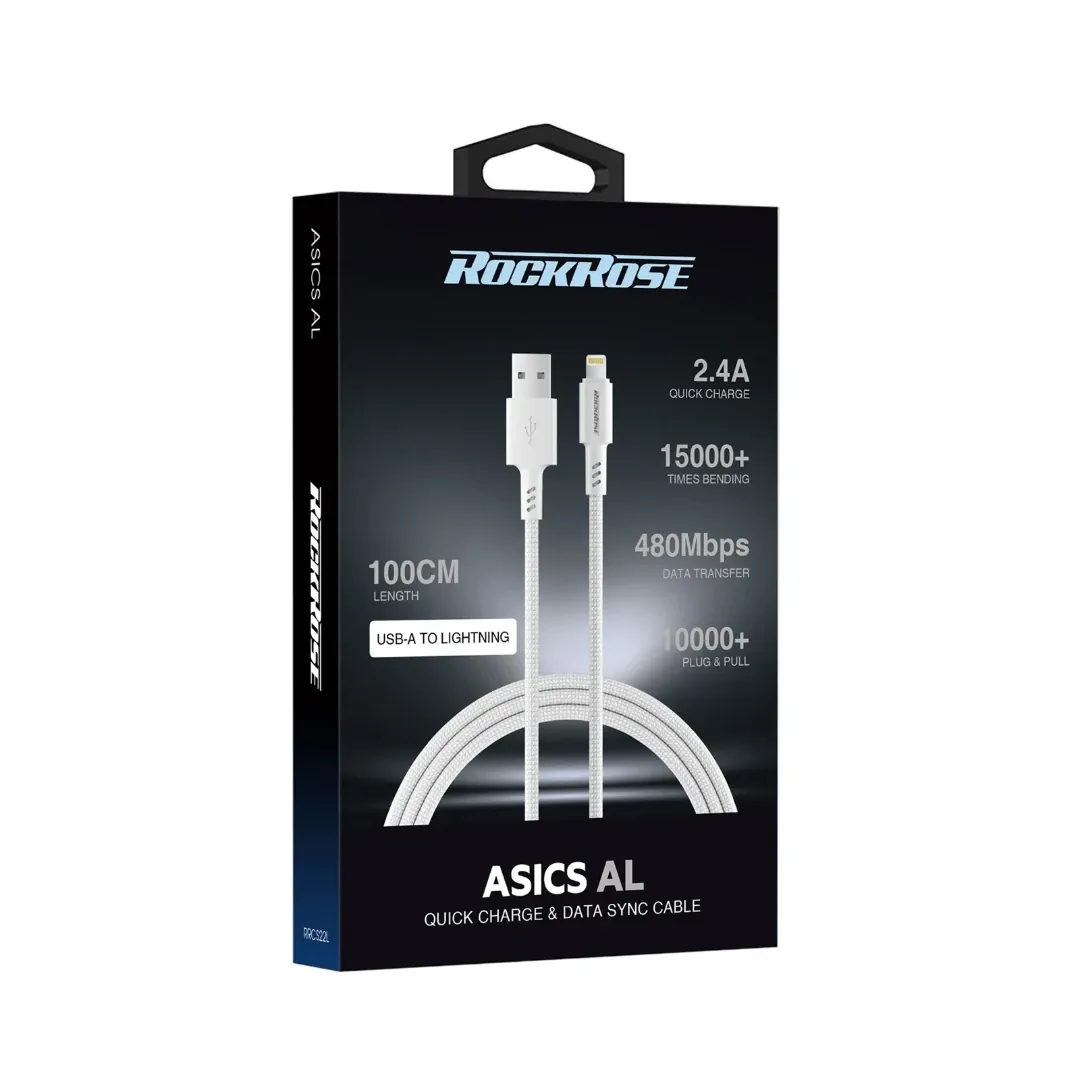 كيبل شحن RockRose Asics AL من USB-A إلى Lightning شحن سريع 2.4A/12W — 2