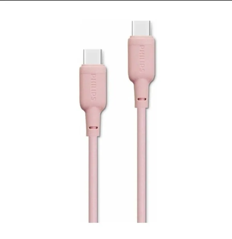 كيبل شحن ومزامنة فيليبس USB-C إلى USB-C 1.2 متر 60 وات - وردي DLC6541CP/00