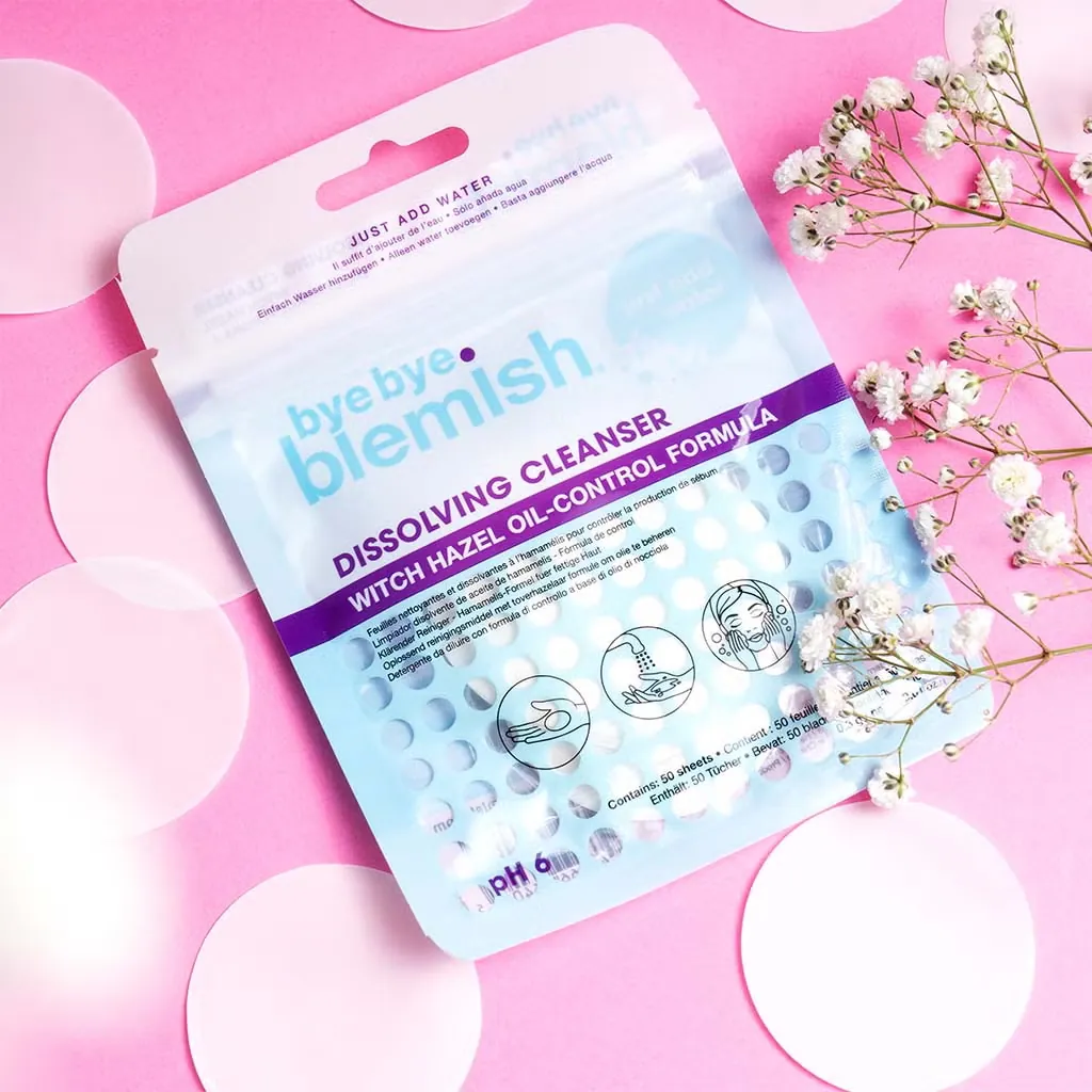 مناديل تنظيف قابلة للذوبان بالماء Bye Bye Blemish - 12 قطعة
