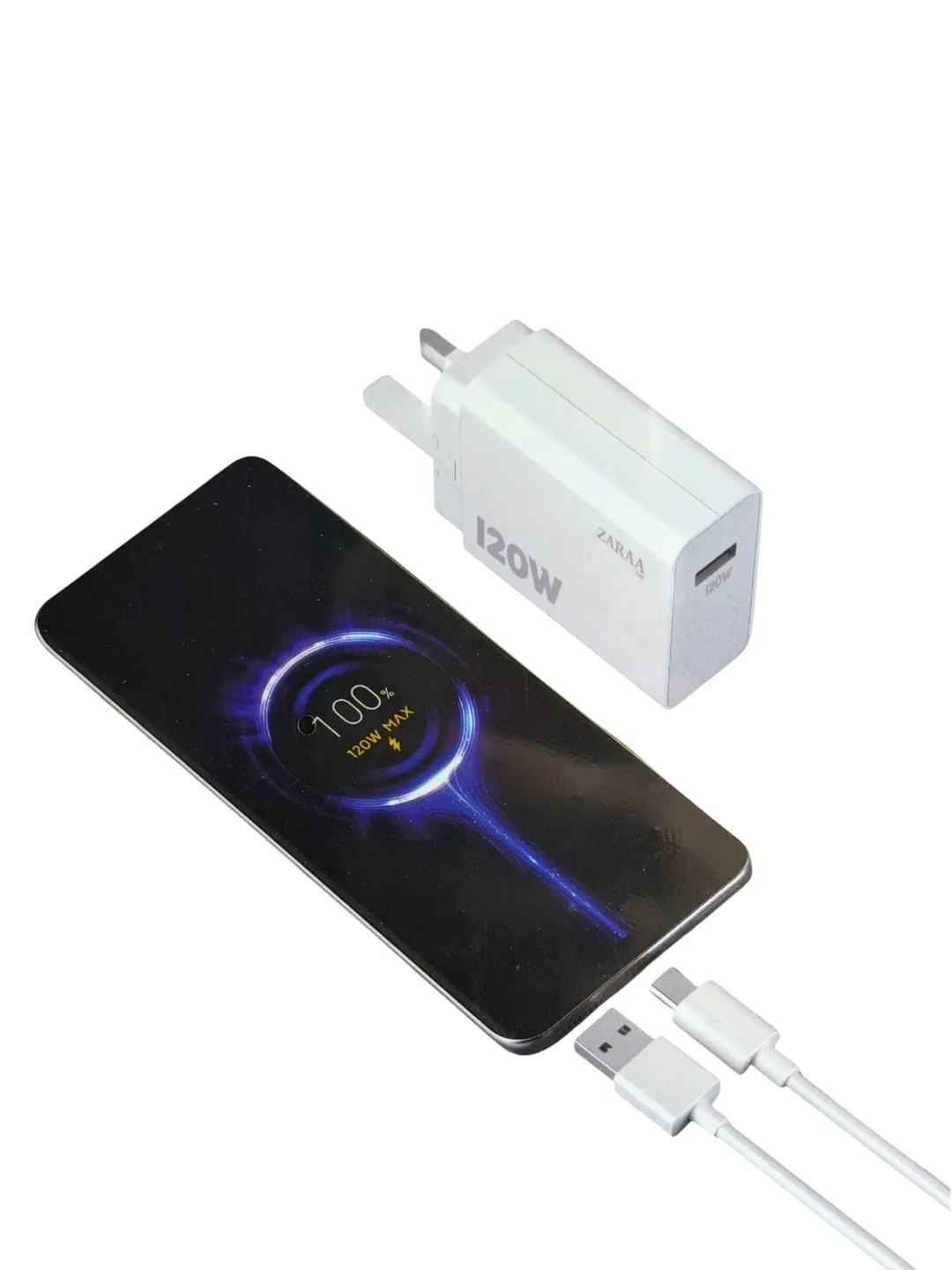 شاحن حائط سريع 120 واط GaN بمنفذ USB وType-C بشريحة ذكية