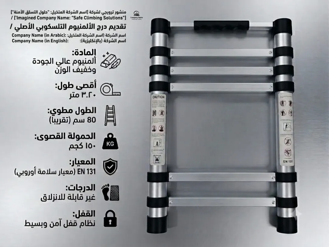 درج ألمنيوم 8 درجات بطول 2.6 متر