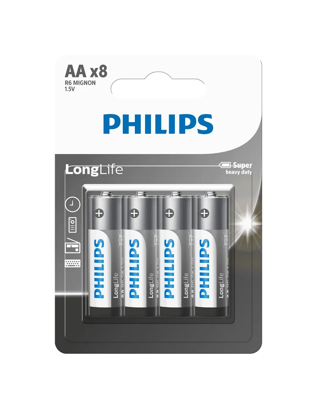 بطاريات فيليبس AA زنك كلوريد إكسترا R6L8BL/40 - عبوة 8 بطاريات