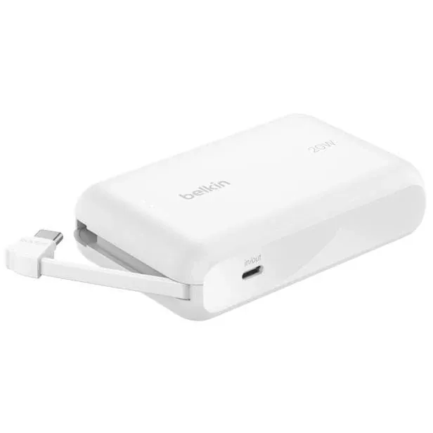 شاحن طوارئ بيلكن بوست تشارج 10000 مل امبير مع كابل USB-C مدمج (ابيض)