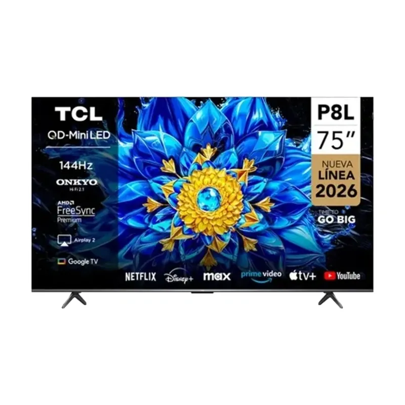 تلفزيون TCL موديل 75P8L مقاس 75 بوصة QD Mini LED بدقة 4K وتردد 144 هرتز نظام Google TV
