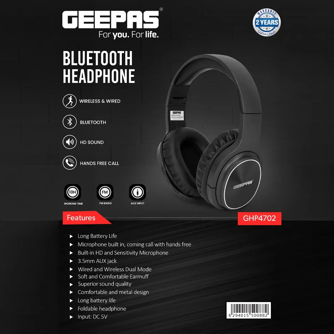 سماعة رأس لاسلكية جيباس GHP4702 بلوتوث مع مايكروفون — 7