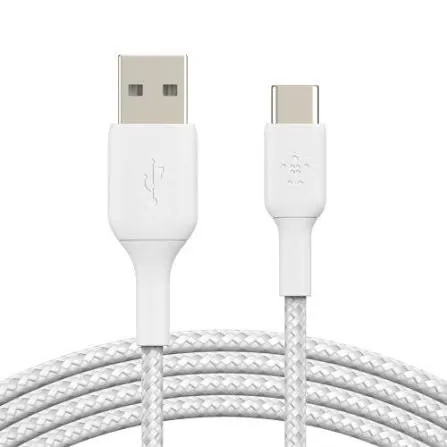 كيبل بلكين بوست تشارج مضفر من USB-C إلى USB-A بطول 3 متر - أبيض
