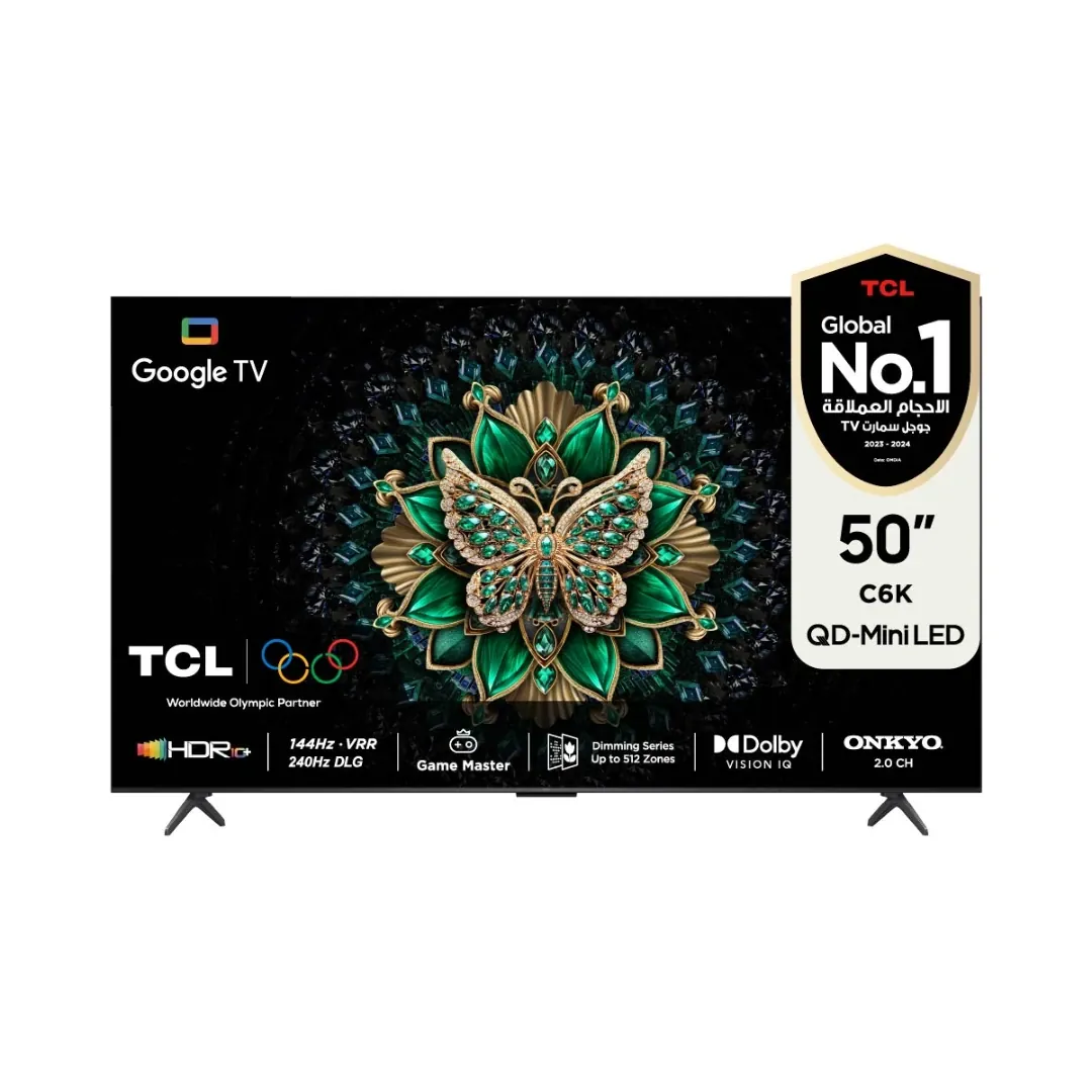 تلفاز TCL موديل 50C6K مقاس 50 بوصة QD-Mini LED بدقة 4K وتردد 240 هرتز نظام Google TV