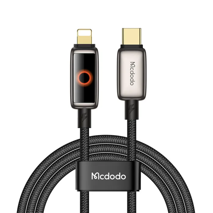 كيبل ماكدودو USB-C إلى لايتننج 36 واط مع شاشة LED وإضاءة تنفس وقطع تلقائي 1.2 متر - أسود