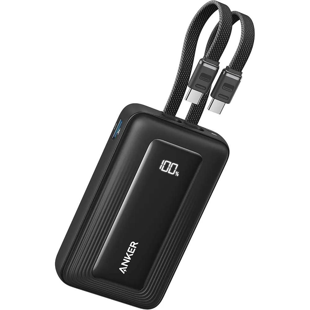 باور بنك أنكر زولو 10000 مللي أمبير 35 واط بكابلي USB-C مدمجين - أسود