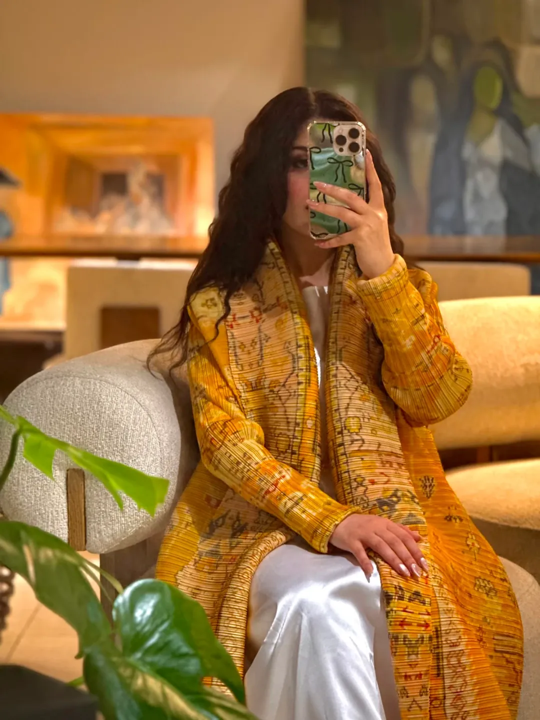 عباية نسائية خليجية صفراء مع حزام — 2
