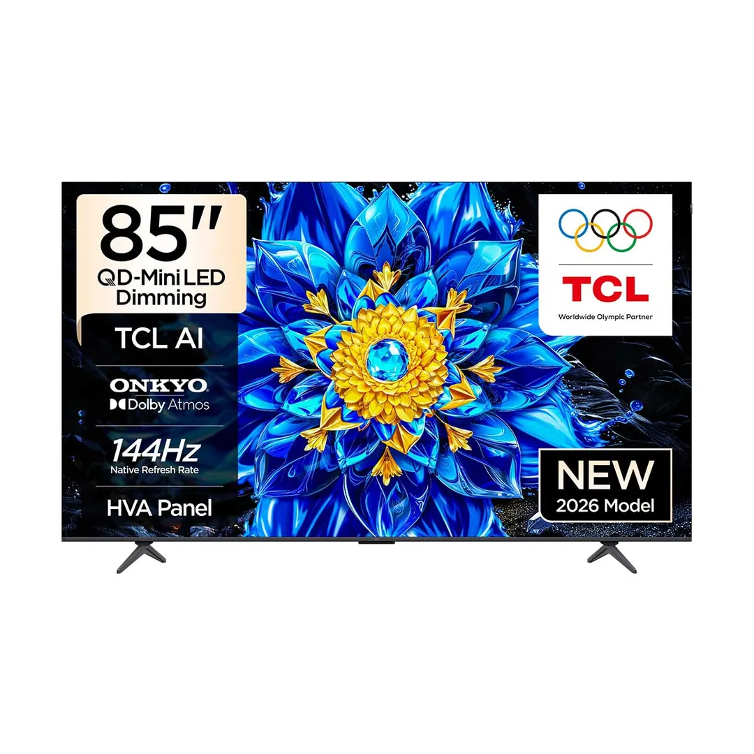 تلفاز TCL موديل 85P8L مقاس 85 بوصة QD Mini LED بدقة 4K وتردد 144 هرتز مع Google TV