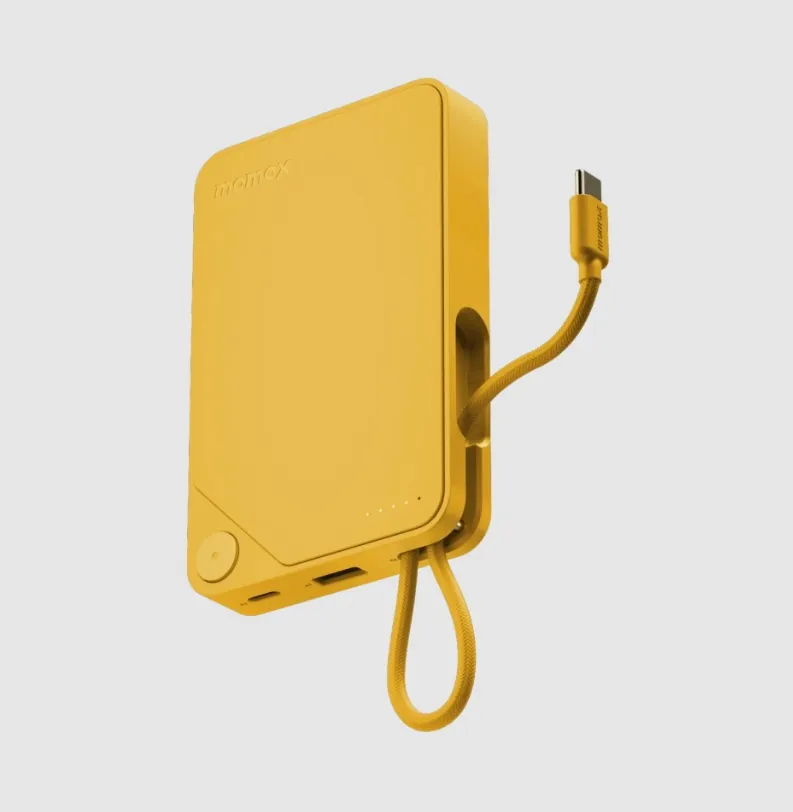باور بانك موماكس Power X بسعة 10000 مللي أمبير مع كيبل USB-C مدمج - أصفر