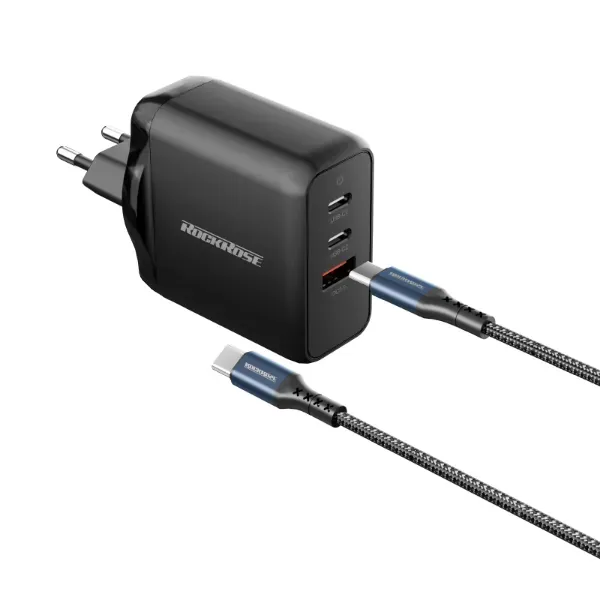 شاحن روك روز RR Cayenne G45 كومبو مع كابل PD بقدرة 45 واط USB-C أسود