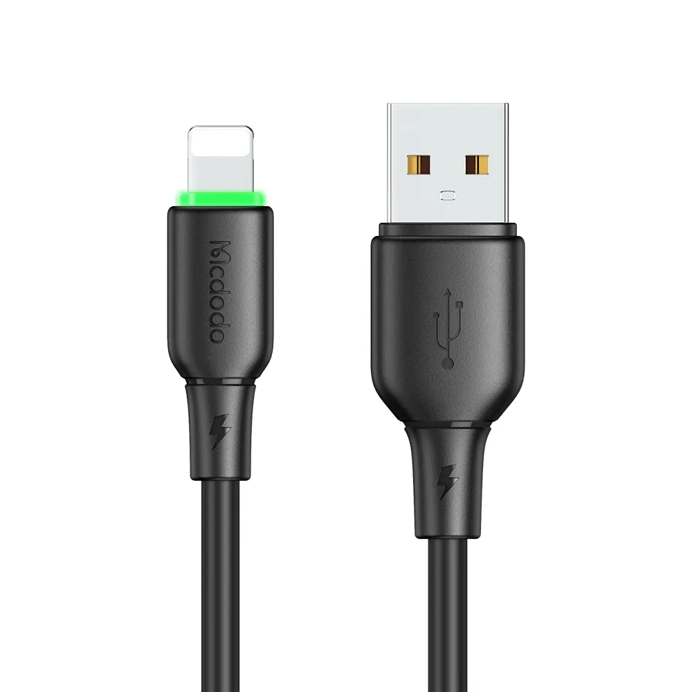 كيبل بيانات ماكدودو Lightning مع إضاءة LED طول 1.2 متر أسود