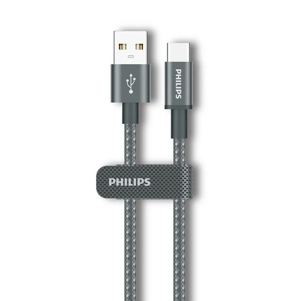 كابل فيليبس Sync & Charge من USB-A إلى USB-C، طول 1 متر، أسود مضفر
