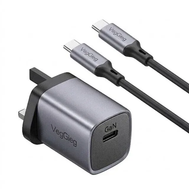 VegGieg V‑M119 1C1A GaN Fast Charger UK + USB‑C to C Cable