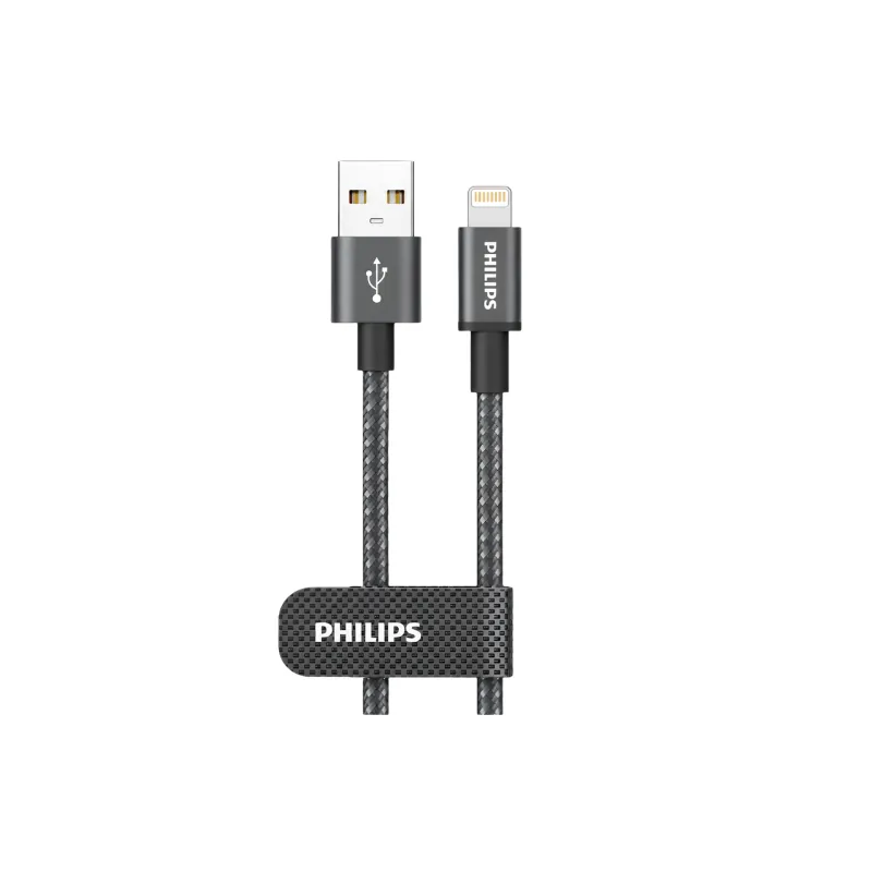 كابل شحن ومزامنة فيليبس USB-A إلى لايتننغ 1 متر مضفر أسود